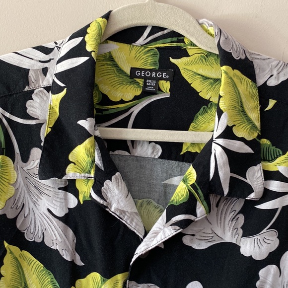 George men’s leaf print on black button up 💯Rayon chest pocket s/s shirt 2XL 🌞 - Picture 6 of 12